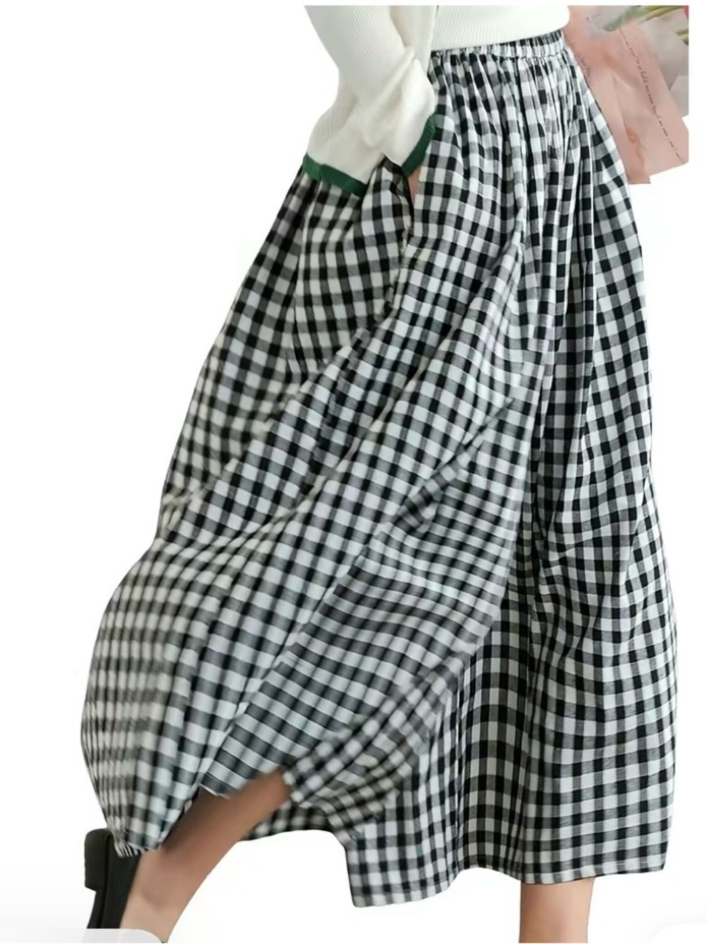 Black and White Gingham Wide Leg Pants- Women's Casual Flow